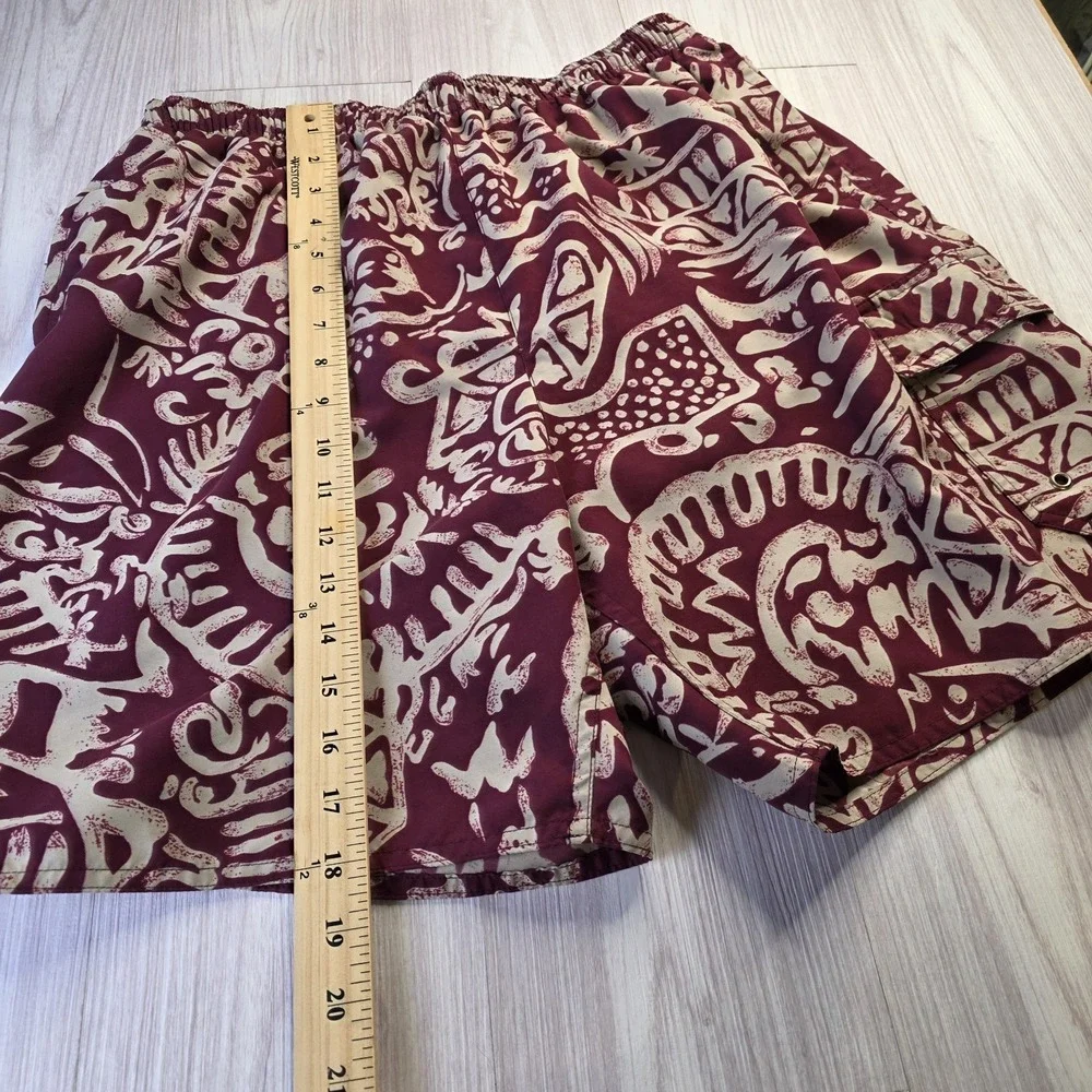 Naturalife Swim Trunks‎ Mens M Red Hawaiian Surf Beach Elastic Lined Mesh Pocket